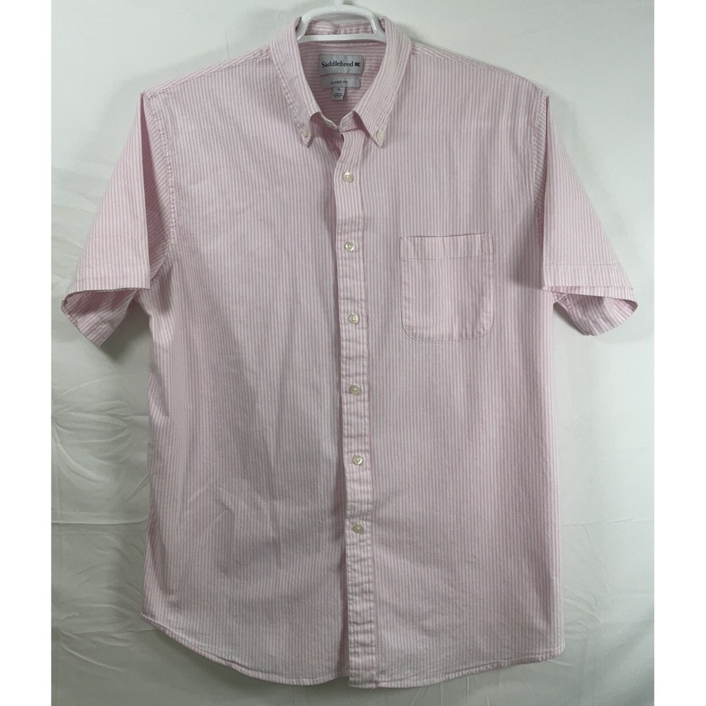 Men's Saddlebred‎ Short Sleeve Button Front Pink & White Striped Shirt - XL
